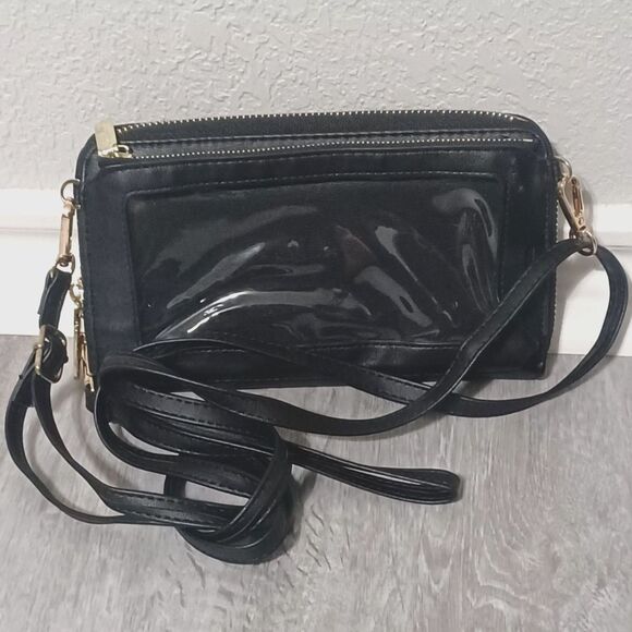 Black 3 Compartment Wristlet Crossbody - Picture 1 of 3
